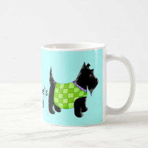 Black Scottie Dog Green Blue Name Personalized Coffee Mug