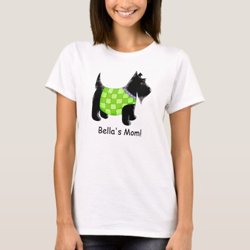 Black Scottie Dog Green Name Personalized T_Shirt