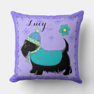 Black Scottie Dog Name Personalized Lavender Throw Pillow