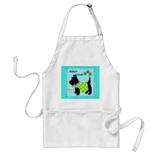 Black Scottie Dog Name Personalized Turquoise Teal Adult Apron
