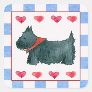 Black Scottie Dog Red White Blue Patriotic Square Sticker