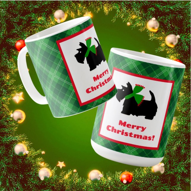 Black Scottie Dog Tartan Merry Christmas Coffee Mug (Great hostess gift!)