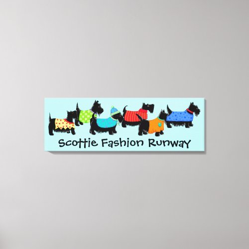 Black Scottie Dogs Fashion Runway Turquoise Art Canvas Print
