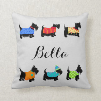 Black Scottie Dogs Name Personalized Decorative Throw Pillow