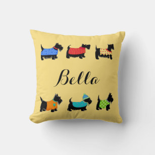 Black Scottie Dogs Name Personalized Decorative Throw Pillow