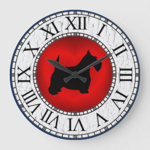 Black Scottie on Heart, Cracked Paint Large Clock