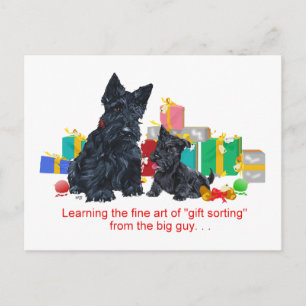 Black Scottie & Pup Christmas Holiday Postcard