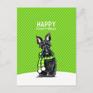 Black Scottie Scarf Christmas Winter Green Holiday Postcard