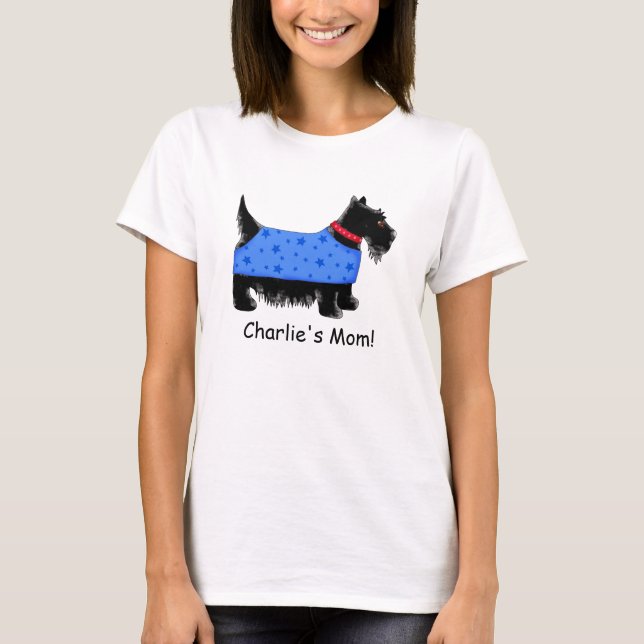 Black Scottie Terrier Dog Blue Name Personalized T-Shirt (Front)