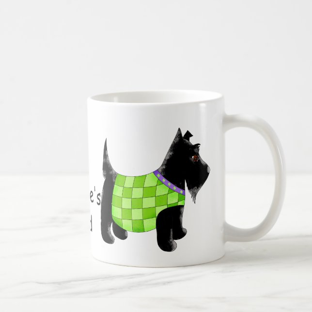 Black Scottie Terrier Dog Green Name Personalized Coffee Mug (Right)
