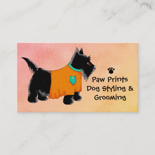 Black Scottie Terrier Dog Grooming Yellow Business Card