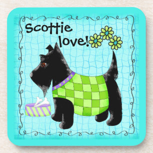Black Scottie Terrier Dog Love Personalized Green Coaster