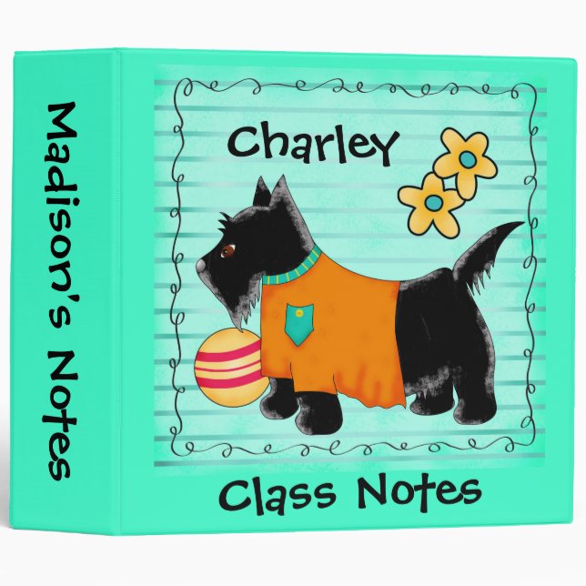 Black Scottie Terrier Dog Name Personalized Album Binder (Front/Spine)