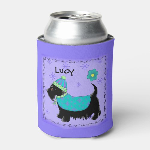 Black Scottie Terrier Dog Name Personalized Can Cooler