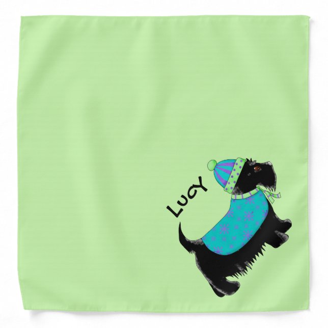 Black Scottie Terrier Dog Name Personalized Green Bandana (Front)