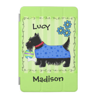 Black Scottie Terrier Dog Name Personalized Green iPad Mini Cover