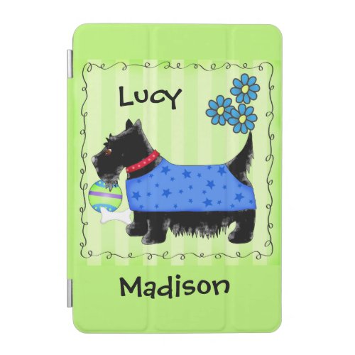 Black Scottie Terrier Dog Name Personalized Green iPad Mini Cover