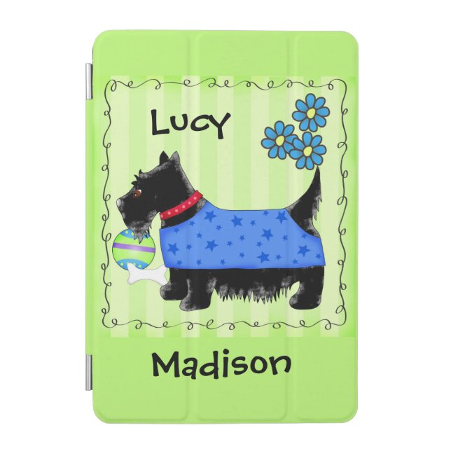 Black Scottie Terrier Dog Name Personalized Green iPad Mini Cover (Front)