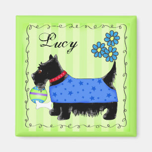 Black Scottie Terrier Dog Name Personalized Green Magnet