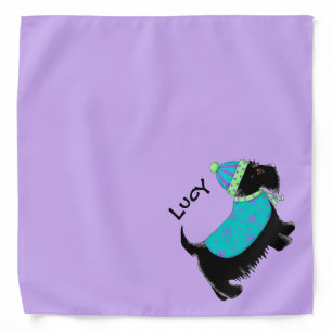 Black Scottie Terrier Dog Name Personalized Purple Bandana
