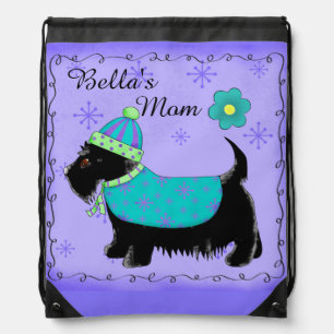 Black Scottie Terrier Dog Name Personalized Purple Drawstring Bag