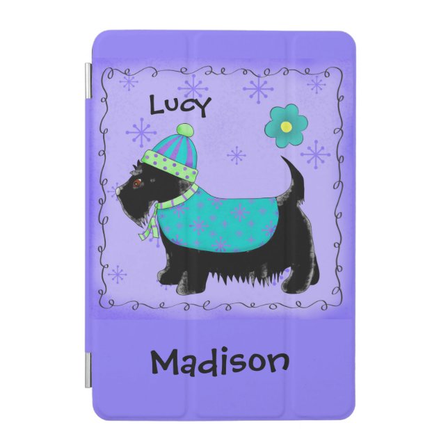 Black Scottie Terrier Dog Name Personalized Purple iPad Mini Cover (Front)
