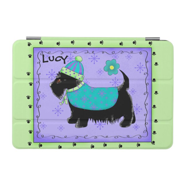 Black Scottie Terrier Dog Name Personalized Purple iPad Mini Cover (Horizontal)
