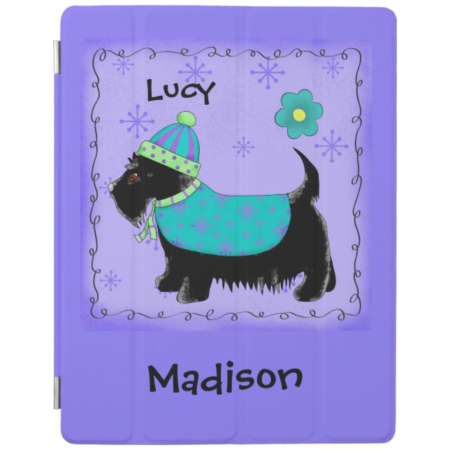 Black Scottie Terrier Dog Name Personalized Purple iPad Smart Cover (Front)