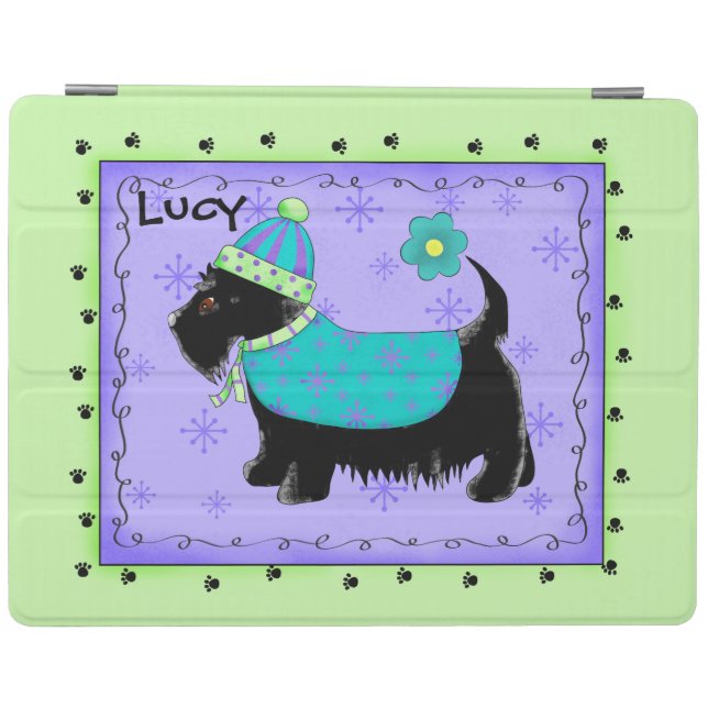 Black Scottie Terrier Dog Name Personalized Purple iPad Smart Cover (Horizontal)