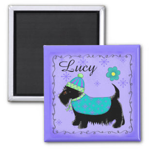 Black Scottie Terrier Dog Name Personalized Purple Magnet