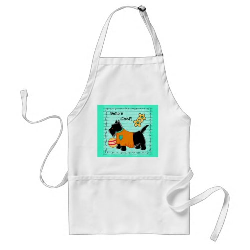 Black Scottie Terrier Dog Name Personalized Teal Adult Apron