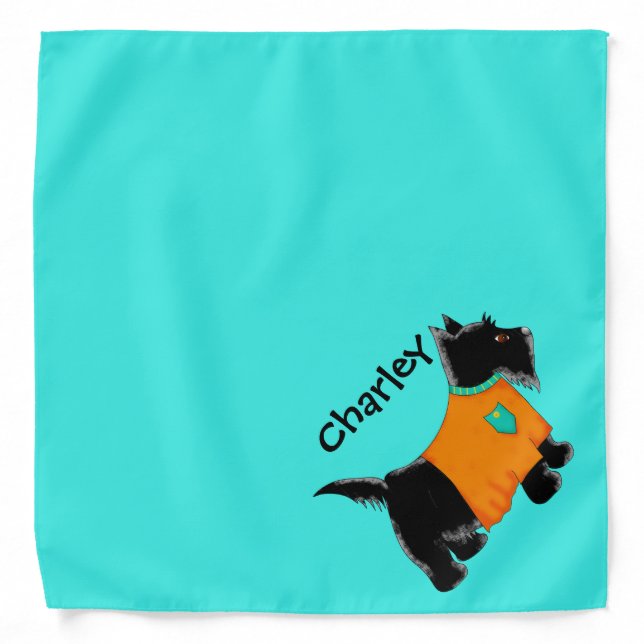 Black Scottie Terrier Dog Name Personalized Teal Bandana (Front)