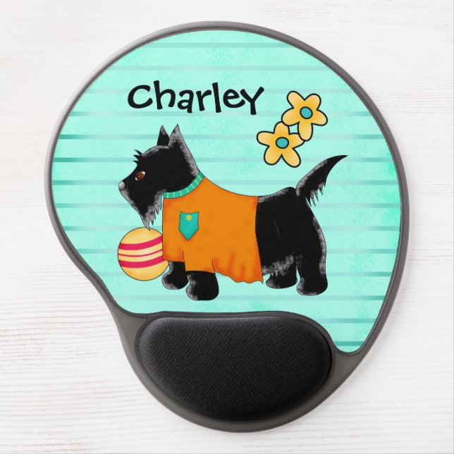 Black Scottie Terrier Dog Name Personalized Teal Gel Mouse Pad (Front)