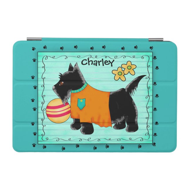 Black Scottie Terrier Dog Name Personalized Teal iPad Mini Cover (Horizontal)