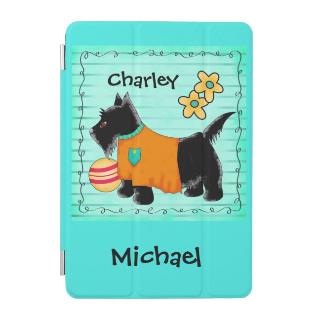 Black Scottie Terrier Dog Name Personalized Teal iPad Mini Cover (Front)