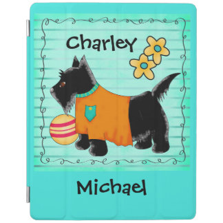 Black Scottie Terrier Dog Name Personalized Teal iPad Smart Cover
