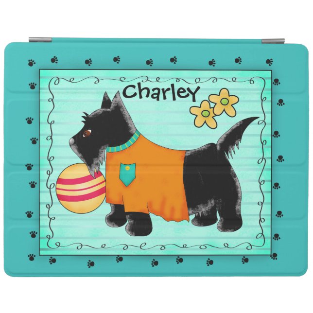 Black Scottie Terrier Dog Name Personalized Teal iPad Smart Cover (Horizontal)