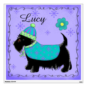 Black Scottie Terrier Dog Name Personalized Teal Wall Decal
