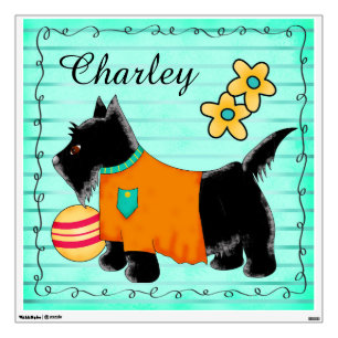 Black Scottie Terrier Dog Name Personalized Teal Wall Sticker