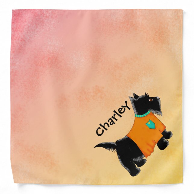 Black Scottie Terrier Dog Name Personalized Yellow Bandana (Front)