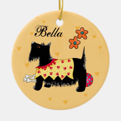 Black Scottie Terrier Dog Name Personalized Yellow Ceramic Ornament
