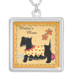 Black Scottie Terrier Dog Name Personalized Yellow Silver Plated Necklace