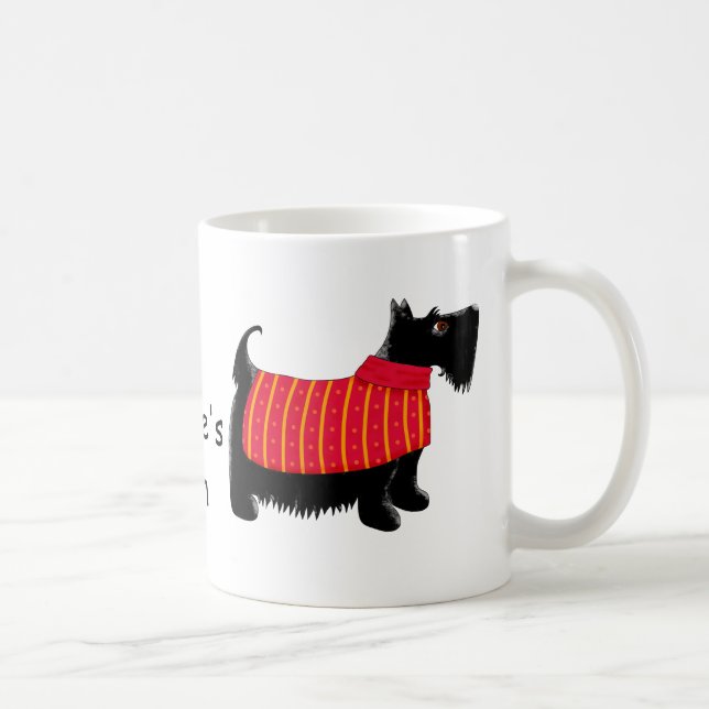 Black Scottie Terrier Dog Orange Name Personalized Coffee Mug (Right)