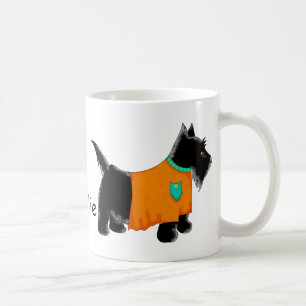 Black Scottie Terrier Dog Orange Name Personalized Coffee Mug