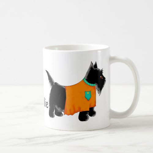 Black Scottie Terrier Dog Orange Name Personalized Coffee Mug