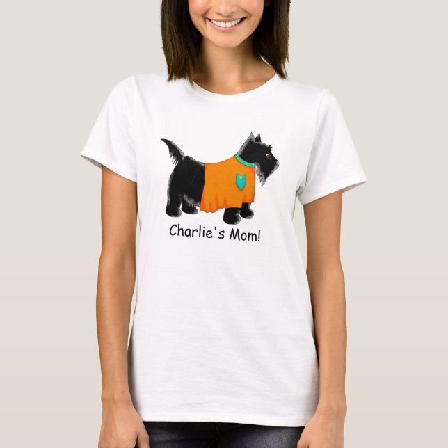 Black Scottie Terrier Dog Orange Name Personalized T-Shirt (Front)