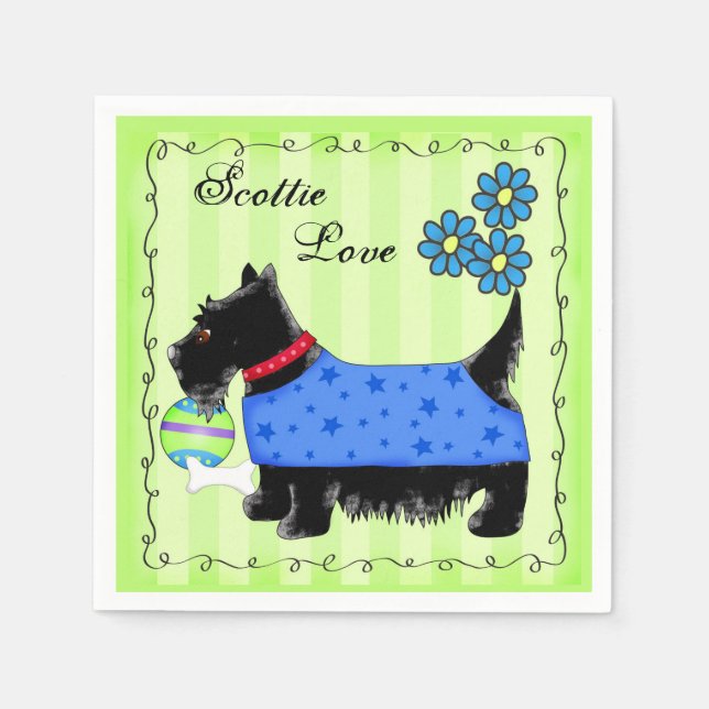 Black Scottie Terrier Dog Personalized Green Napkins (Front)