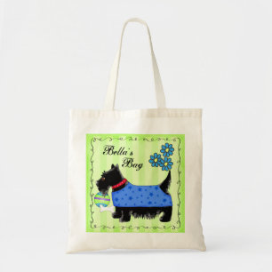 Black Scottie Terrier Dog Personalized Green Tote Bag