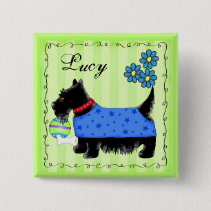 Black Scottie Terrier Dog Personalized Name Badge Pinback Button