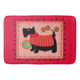 Black Scottie Terrier Dog Red Coral Decorative Bathroom Mat
